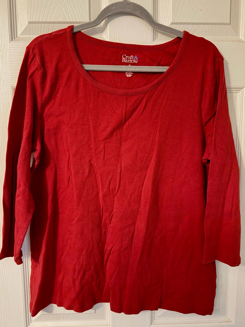 croft & barrow Women's Red 3/4 Sleeve Scoop Neck Tee